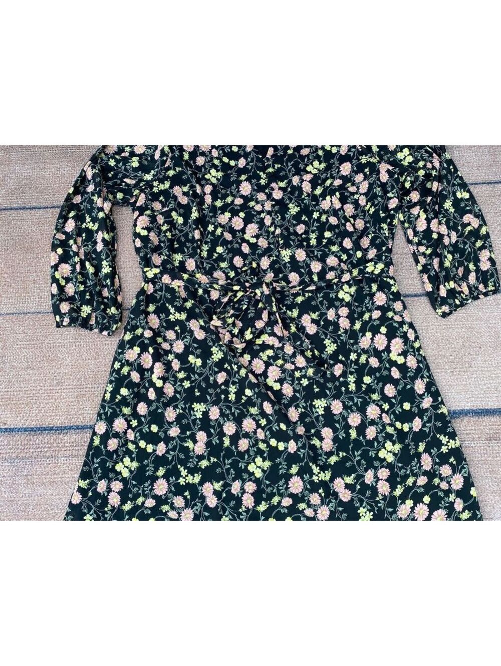 Whimsigoth romantic dark floral witchy long sleeve v-neck belted dress 26W
